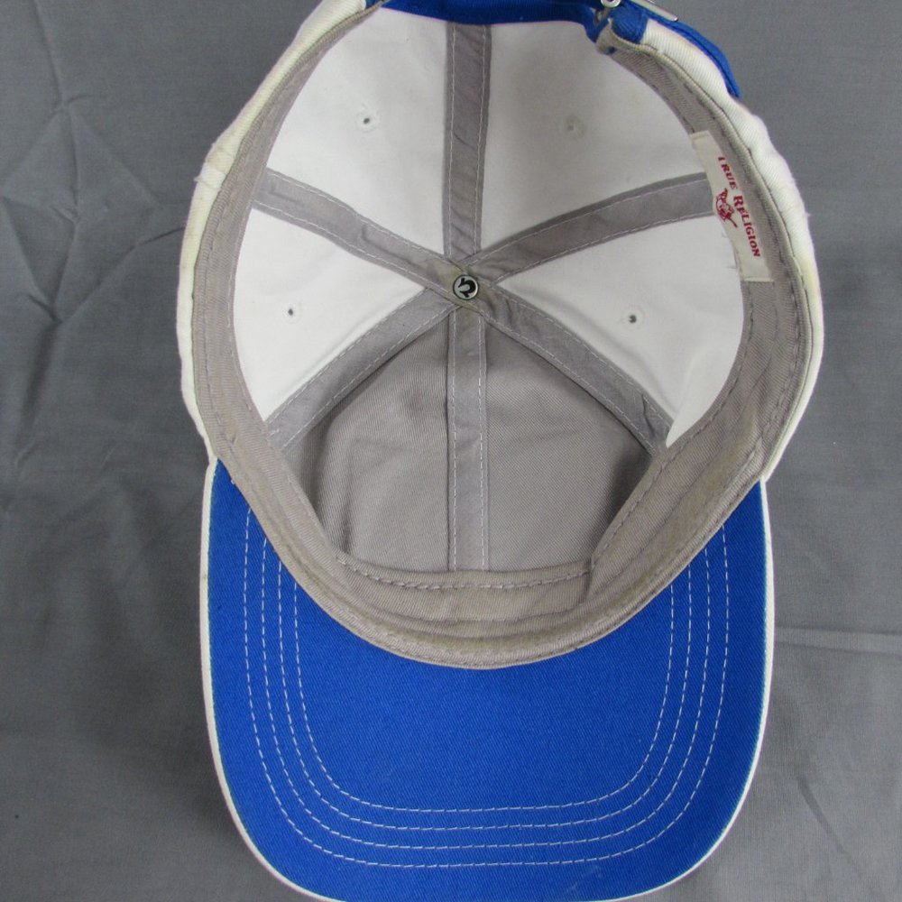 True Religion Horseshoe Patch Strapback Adjustable Hat White Distressed - Picture 5 of 7